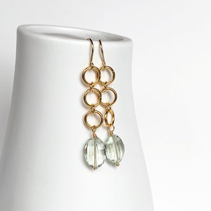 Modern Prasiolite Earrings: 14K Gold Fill, Light Green Amethyst Drop