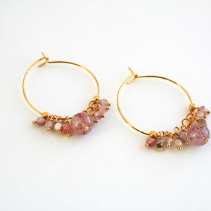 Strawberry Pink Hoops Pink Gemstone Hoops Handmade Jewelry Gift for Her image 3