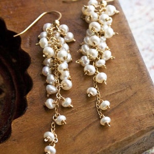 Pearl Earrings, Bridal Jewelry, Chandelier Wedding Earrings, Long Pearl Dangle Earrings