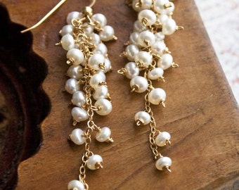 Perlenohrringe, Brautschmuck, Kronleuchter Hochzeit Ohrringe, lange Perle Ohrringe