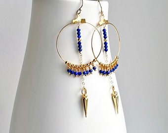 Lapis Spike Boho Earrings • Bohemian Statement Earrings • Long Statement Earrings