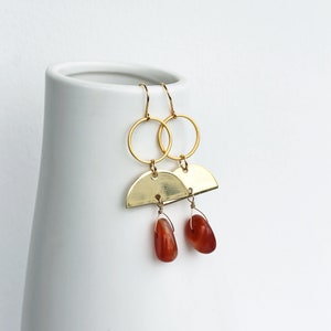 Dark Orange Boho Earrings Long Gold Bohemian Earrings Carnelian Earrings Fall Style image 1