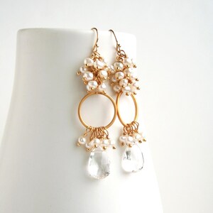 Pearl Wedding Earrings, Crystal Earrings, Bridal Jewelry, Long Bridal Earrings