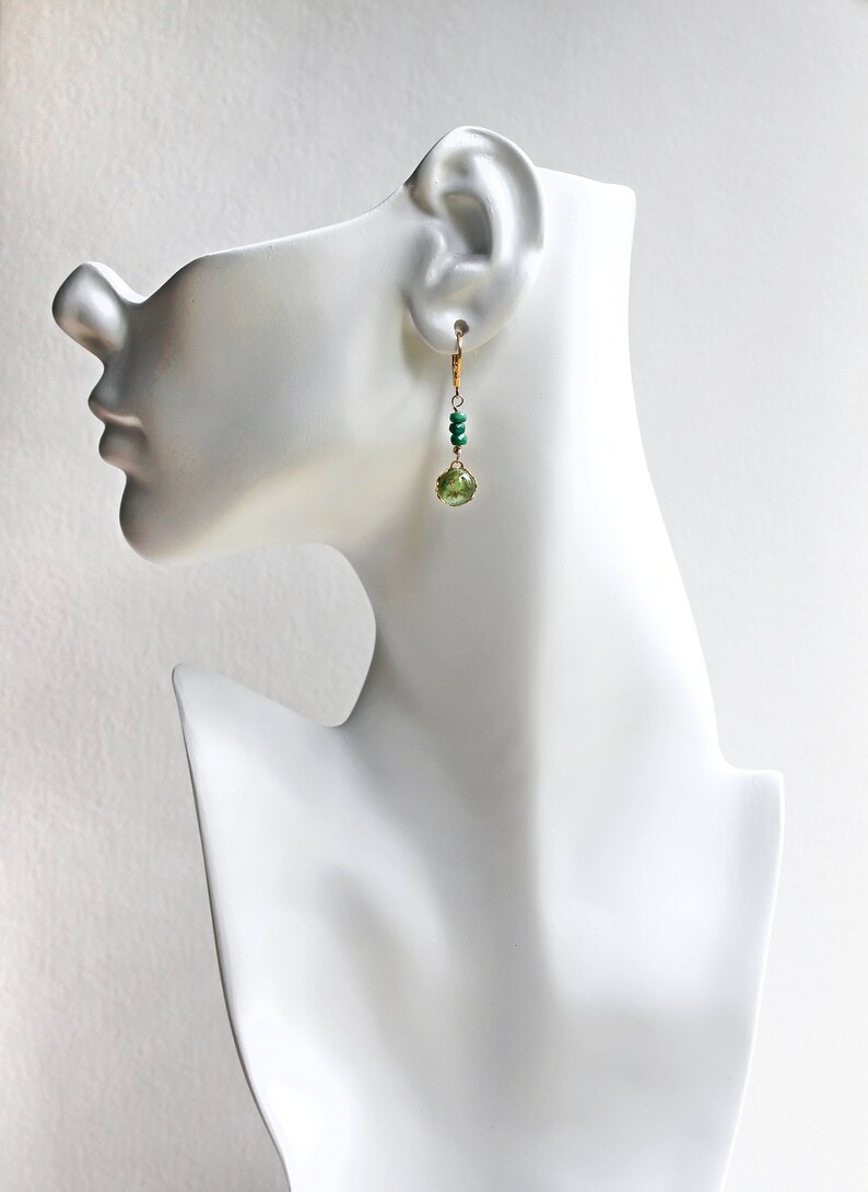 Emerald Earrings Vintage Glass Green Drop Earrings Dark Green Earrings image 4