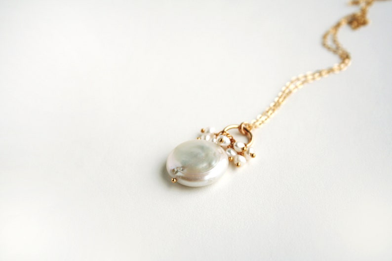 Coin Pearl Necklace, Bridal Necklace, Pearl Jewelry, Bridesmaid Gift image 4