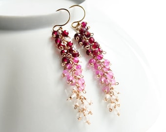 Pink Mystic Quartz Earrings, Pink Ombre Earrings, Statement Jewelry