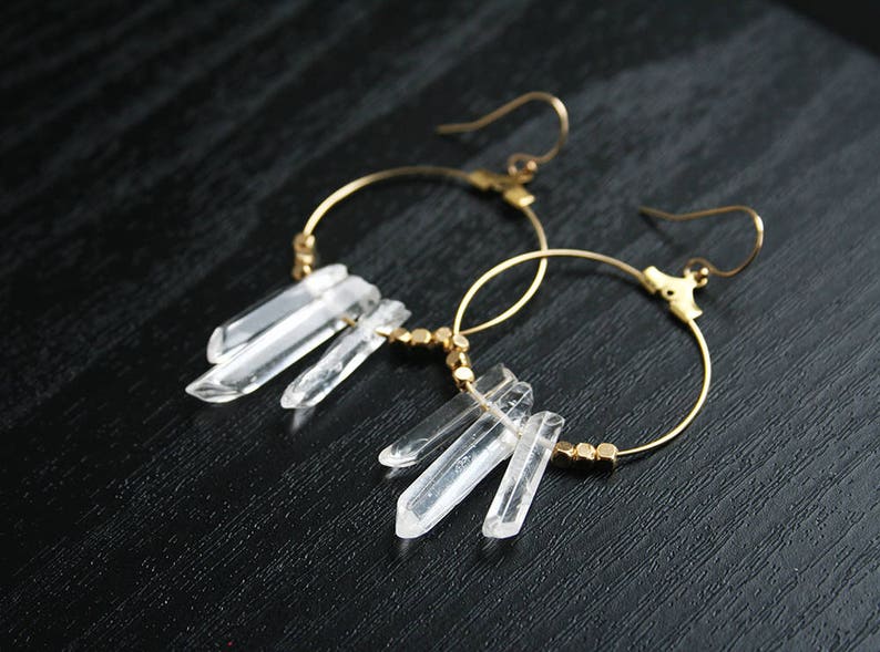 Crystal Earrings, Boho Hoop Earrings, Bohemian Earrings, Raw Crystal Earrings image 2