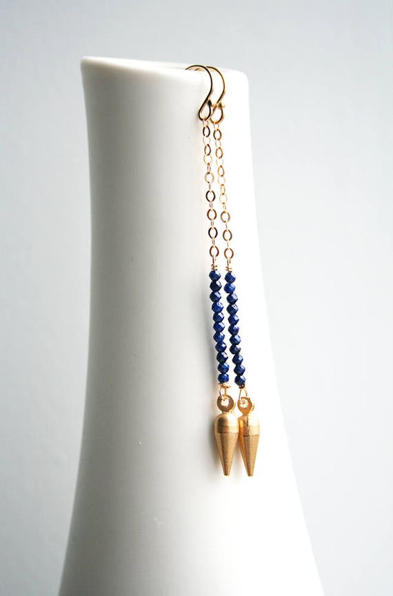 Lapis Lazuli Earrings, Spike Jewelry, Long Blue Earrings