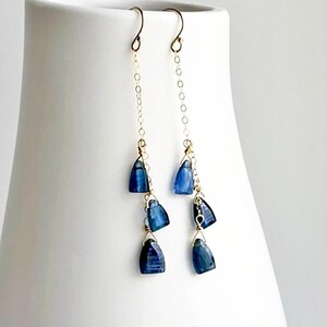 Kyanite Earrings: Handmade 14K Gold Fill Dangle Gemstone Earrings