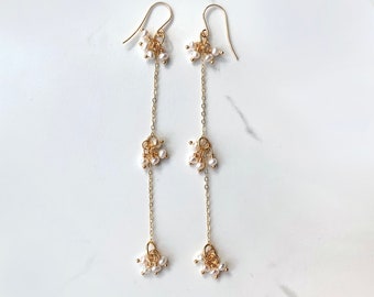 Long Pearl Earrings • Pearl Shoulder Duster Earrings • Pearl Chain Earrings • Wedding Earrings
