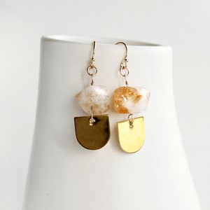 Raw Citrine Earrings: Bohemian 14K Gold Fill Crystal Gemstone