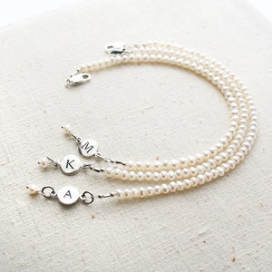 Bridesmaid Bracelet, Pearl Bracelet, Initial Bracelet, Personalized Jewelry, Bridesmaid Gift image 1