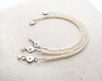 Bridesmaid Bracelet, Pearl Bracelet, Initial Bracelet, Personalized Jewelry, Bridesmaid Gift