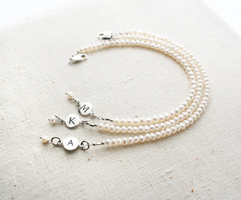 Bridesmaid Bracelet, Pearl Bracelet, Initial Bracelet, Personalized Jewelry, Bridesmaid Gift image 1