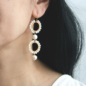 Long Pearl Earrings, Pearl Bridal Jewelry, Statement Pearl Earrings, Wedding Earrings image 2