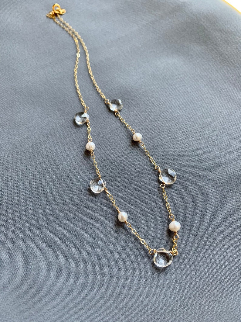 Bridesmaid Necklace, Pearl Necklace, Quartz Necklace, Gold Necklace image 1