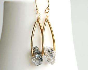 Herkimer Diamond Earrings, Bohemian Earrings, Crystal Earrings, Raw Crystal