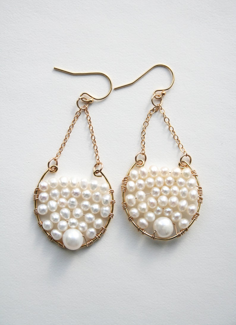 Pearl Earrings Boho Wedding Jewelry Bridal Earrings Dangle