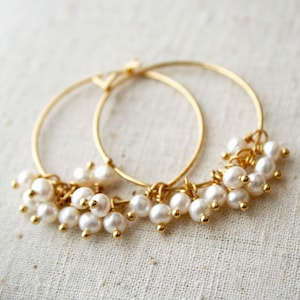 Pearl Hoop Earrings, June Birthstone, Pearl Earrings, Wedding Party Gift, Bridesmaid Earrings image 1