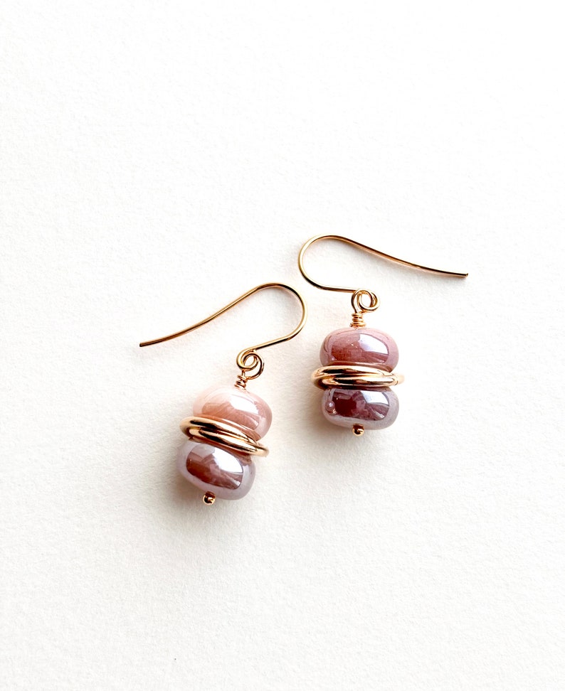 Peach Moonstone Earrings Gemstone Drop Earrings Gift for Her image 5