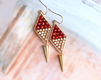 Agate Spike Earrings, Dark Red Earrings