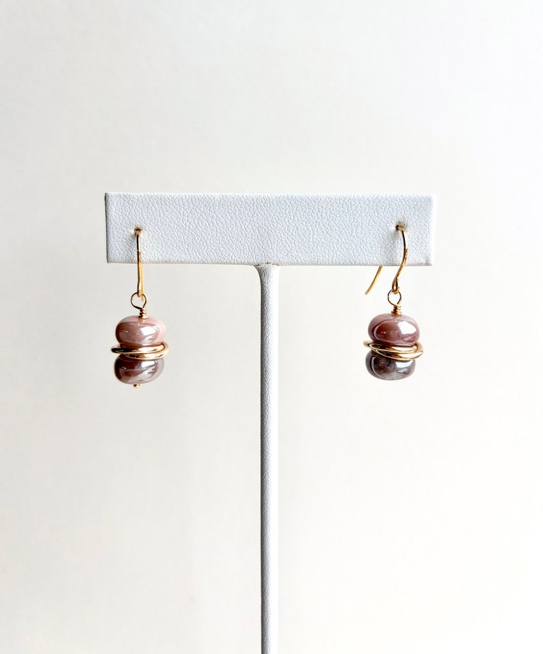 Peach Moonstone Earrings Gemstone Drop Earrings Gift for Her image 4