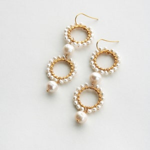 Long Pearl Earrings, Pearl Bridal Jewelry, Statement Pearl Earrings, Wedding Earrings image 7