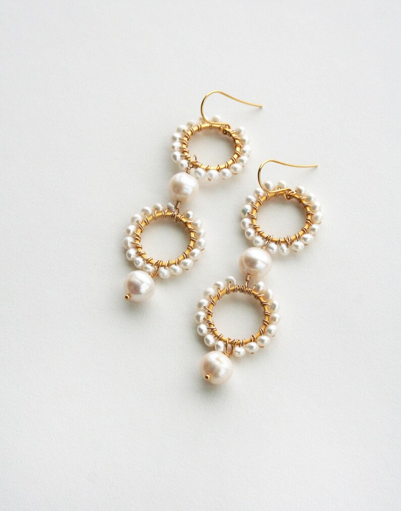 Long Pearl Earrings, Pearl Bridal Jewelry, Statement Pearl Earrings, Wedding Earrings image 7