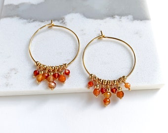 Orange Hoop Earrings, Agate Earrings