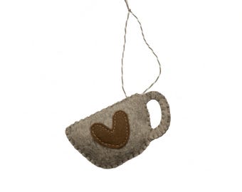 Handmade Felt Tea Cup Ornament – Hand Sewn Embroidered Christmas Tree Decoration – Tea Lover Gift