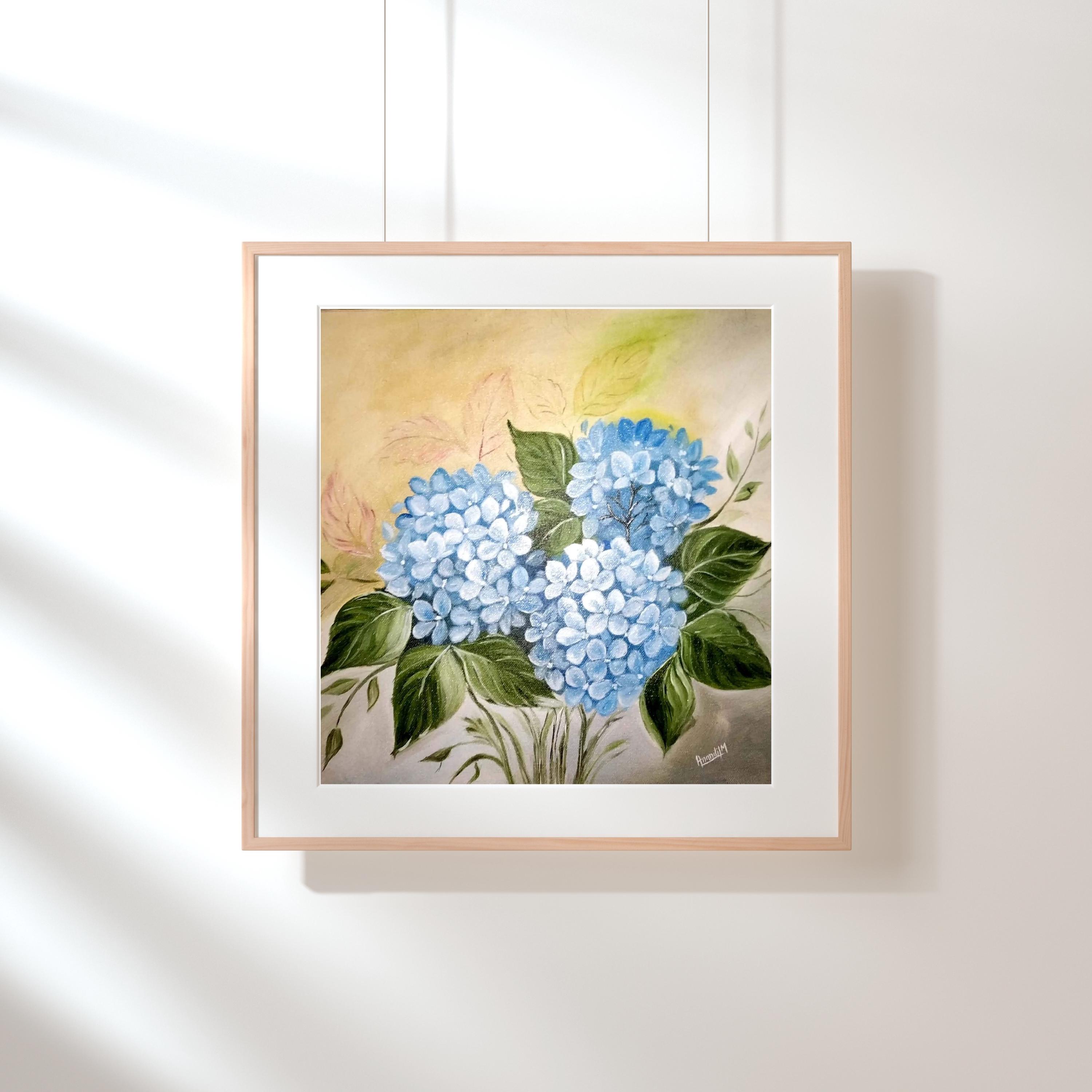 Oil On Canvas - Hydrangea Flower Painting (Handcrafted Oil Painting)