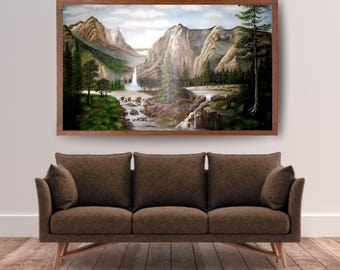 Oil On Canvas - Nature&#39;s Waterfall paintings/Whispering Falls” (Handcrafted Oil Painting)