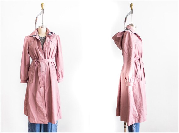 Trench Coat, Medium, Belted, Hood, Dusty Rose, Sin