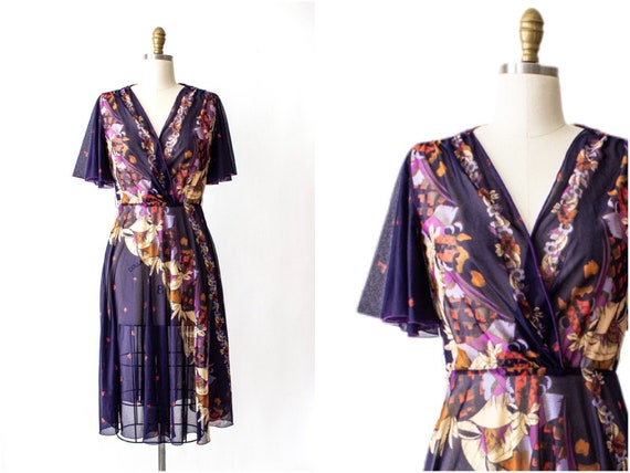 Wrap Front Dress, Floral Print, Angel Flutter Slee
