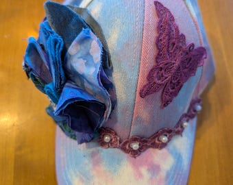 Woman's baseball hat with butterfly and flower
