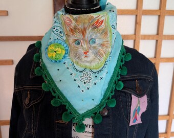 Pañuelo o tocado estilo bandana bohemio vintage reciclado