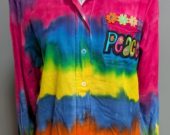 Camisa Peace de franela blanqueada reciclada