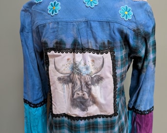 Camisa escocesa de franela blanqueada reciclada