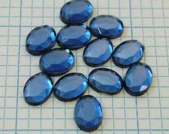 12 8x6mm Faceted Foiled Glass Cabochons - Montana Blue