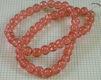 8mm Crackle Glass Beads - Salmon/Pink