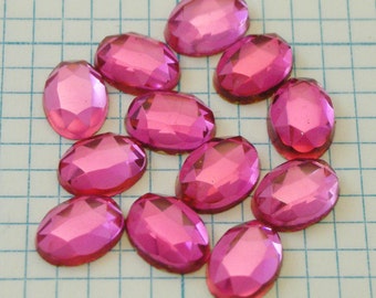 12 8x6mm Faceted Foiled Glass Cabochons - Rose