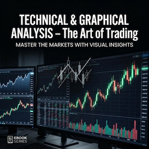 May include: Image of computer monitors displaying stock market charts with green and red lines. The text "TECHNICAL & GRAPHICAL ANALYSIS - The Art of Trading" is at the top, with "MASTER THE MARKETS WITH VISUAL INSIGHTS" below. The bottom left corner says "EBOOK SERIES".