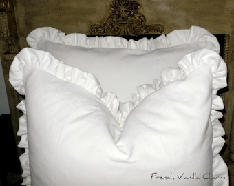 Ruffled European Sham farmhouse grain sack or linen cottage bedding/ruffle Pillow/white cotton sham/cotton shams/pillows/shams/ bedding
