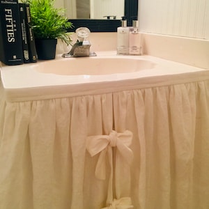 Vintage Blossom Linen or cotton Sink skirt with bows desk skirt/ Laundry room skirt/kitchen sink /dorm sinks