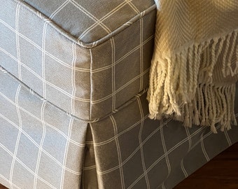 Window Pane Ottoman Slipcover |Performance fabric