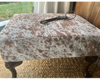 Salt and Pepper  Faux Cowhide Velvety Suede Palomino | Slipcover Ottoman |Bench