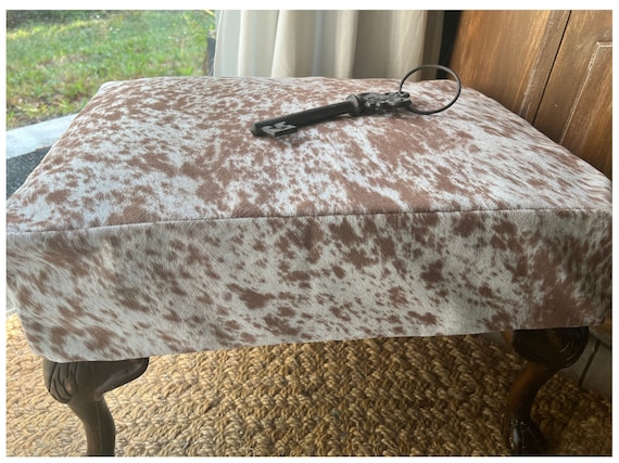 Salt and Pepper  Faux Cowhide Velvety Suede Palomino | Slipcover Ottoman |Bench