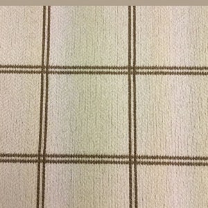 May include: Windowpane Natural fabric with a white background and brown stripes. The fabric has a woven texture.