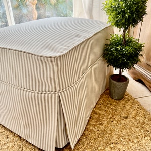 Washable Performance Ticking Ottoman Bench Slipcover