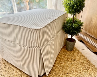 Washable Performance Ticking Ottoman Bench Slipcover